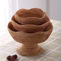 Rattan Handmade Fruit Snack Vegetable Cuenco Con Patas Woven Handcraft Wicker Storage Basket Footed Bowl