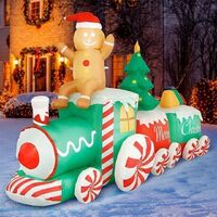 Lighted Blow Up Inflatable Christmas Train and Gingerbread man for Yard Decorations with Fan