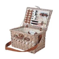 Rectangular wicker woven picnic basket with handle and lining handmade environmental