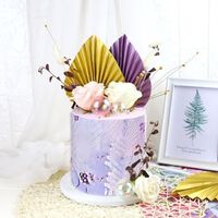 Baking cake decoration birthday cake topper folding fan net red gold waste purple leaf flag net red dessert table dress up