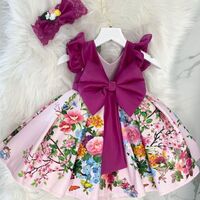 2021 purple Girls skirt bowknot print V back holiday Christmas baby girl dress + headwear