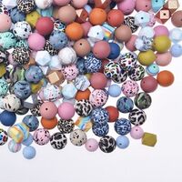 Wholesale Print 9mm 12mm 15mm 19mm Baby Teething Bead Bpa Free Food Grade Mixed Jewelry Baby Chew Teether Round Silicone Beads