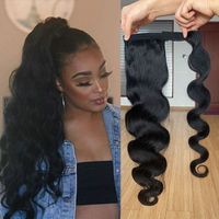 Natural Black Mink Brazilian Hair Ponytail Extensions Long Body Wave Wrap Around Human Hair Ponytails