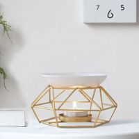 Delicate Round Ceramic Tealight Candle Holder Iron Essential Oil Burner Diffuser Furnace Oil Wax Melt Burner