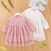 Popular Lace Design Stylish Casual Toddler Girls Long Sleeve Lace Dress Summer Tutu Dresses for Party Birthday Outfits 1-6T