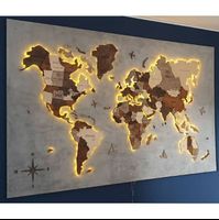 3D Wood World Map With light Backboard World Travel Map