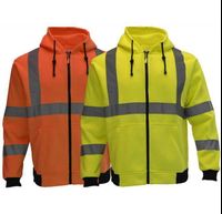 High visibility Fluorescent Orange Class 3 Full-Zip Fleece Hoodie Sweatshirt men