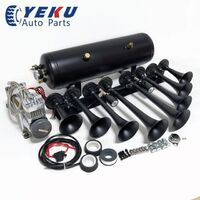 12V Complete Onboard System 8 Trumpet Air Horn 3Gal Tank 200PSI Air Compressor Kit For Train Trucks/Pickup/Jeep/SUV