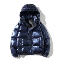 Men's down jacket short version thickened white duck down warm bright face hooded winter down coat youth