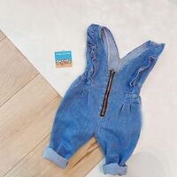 2021 New Cute Baby Girl Denim Jumper Jeans Stylish Toddler Girl One Piece Ruffle Zipper Jeans 1-6 Years