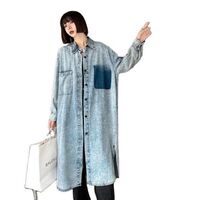 Wholesale Plus Size Women's Washed Old Denim Dress 2021 Autumn New Straight Loose Thin Long Sleeve Jacket Windbreaker