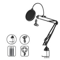 Microphone Arm Stand,Adjustable Suspension Boom Scissor Mic Stand with Pop Filter for any microphone