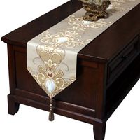 Hot selling high-end European style American jacquard embroidery handmade tassel table runner for wedding hotel banquet use