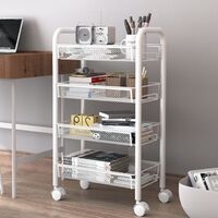 4-Tier Metal Trolley Organizer with Mesh Wire Basket on 2 Lockable Wheels Rolling Storage Utility Cart Multifunction