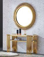 New arrival China Wholesale Gold ellipse console table entryway marble top stainless steel tables