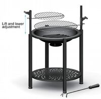 2021 Multi Functional Wood Burning BBQ Warming Metal Fire Pit With Two Adjustable Cooking Grills