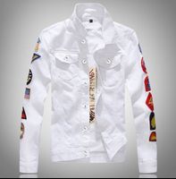 UP-0582J Autumn Stylish White Denim Coat Men Bomber Jacket