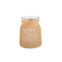 Country style round decorative flower vase glass vase bottle with rattan