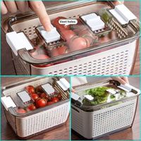 Transparent Refrigerator Fridge Fresh-keeping Double-layer Drain Box Storage organizer with Lid