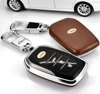 Fast Shipping Auto Leather Material car key case holder with metal keychain