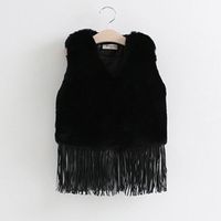 Black fake rabbit fur vest for children cute fur gilet with tassel