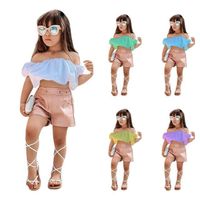 Low Moq Baby Girls Linen Cotton Solid Color Off Shoulder Crop Top Kids Boutique Blouses Clothing for Wholesale