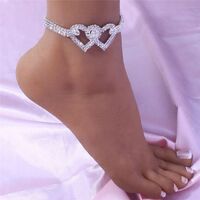 Sweet Love Full Diamond Tennis Chain Ankle Bracelet Anklet Bling Double Heart Foot Chain Jewelry Anklet