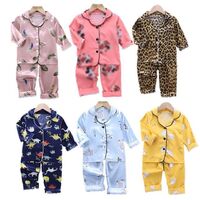 2021 Fall new Fashion cute print long sleeve silk satin sleepwear children's two piece sets boys girls cartoon kids pajamas