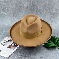 Lihua Wool Felt Wide Brim Fedora Hat High Quality Camel Fedora Hat Stiff Wide Brim Hats Fedora