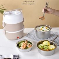 Three-layer stainless steel electric lunch box with steamed egg holder measuring cup stainless steel container