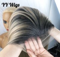 YY WIGS Lace Front Wig for Black Women #1B/103 Dark Roots Honey Blonde Futura Fiber Synthetic Heat Resistant Free Parting