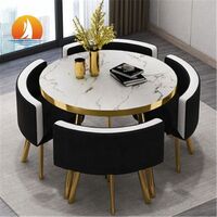 Favorable space saving MINI dining table set 4 chairs with MDF round coffee table metal legs balcony home furniture