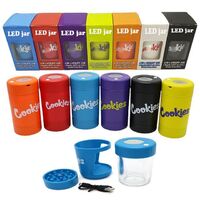 Wholesale Hot Sale 4 IN 1 Plastic Herb Grinder LED Glow Herb Magnifying Glass Jar Custom Logo Light Up With Smoking Pipe