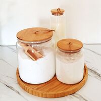 large size borosilicate glass storage jar bathroom laundry glass jar set with bamboo lid wood scoop tray