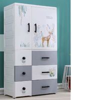 67 cm Cartoon Deer Design Double Door Open Baby Plastic Clothes Wardrobe with Storage Drawers