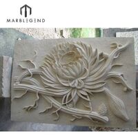 Natural stone flower art hand carved wall panel relief