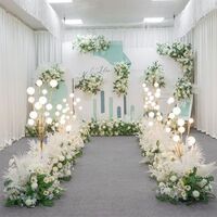 White Artificial flower bunch ceiling Catwalks shows road lead flower wedding stage background arch decorative