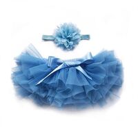 2020 newest newborn blue chiffon layered baby bow tutu skirt headband set