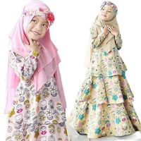 Islamic Children Girls Clothing Spring Autumn Muslim Kids Wear Long Sleeve Abaya Dress And Head Scarf Set Eid Festival Outfits