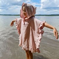 Cotton flat weaving hooded beach pool kids cotton line hooded poncho with ruffles custom design color