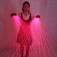 2 in 1 Multi-Line Red Laser Gloves with 4pcs 650nm 100mw Laser, Disco LED Laser Gloves for LED Light Up Costume Show