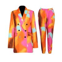 TWO TWIN STYLE Notched Season New Tie Dye Colorful Long Sleeve Top and Leggings Tie Dye Blazer Set