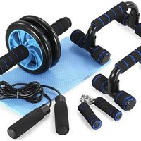 5 in 1 AB Wheel Roller Kit with Push Up Jump Rope Grippers and Knee Pads for Gym Home Workout ab Wheels