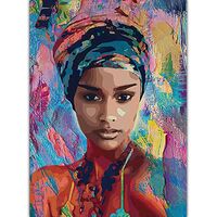 Frameless Colorful African Woman Hand Painted Oil Painting Canvas Vintage Poster Bedroom Wall Decor