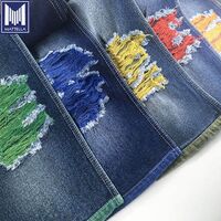 10.5 oz washed pre-washed cotton polyester viscose blend china rainbow weft denim for ripped jeans