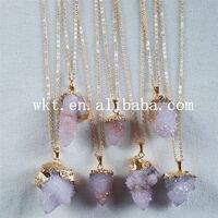 WT-N637 NEW natural quartz spiritual necklace, rarely precious, 24k gold plated quartz spiritual necklace