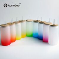 AccioSub 16oz Gradient Ombre Beer Can Sublimation Frosted Glass with Bamboo Lid and Straw