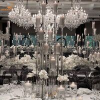 Wholesale Clear 120cm High Long Handle Cheap Glass Tube 10 Arm Candle Holder Candle Holder Centerpiece