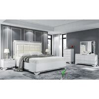 Free Design 6 Piece Bedroom Set in High Gloss White with Upholstered Headboard, Dresser, Mirror, Bedside Table