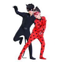 Halloween Cosplay Girl Costume Red Ladybug Jumpsuit Kids Ladybug Costume with Blindfold and Bag